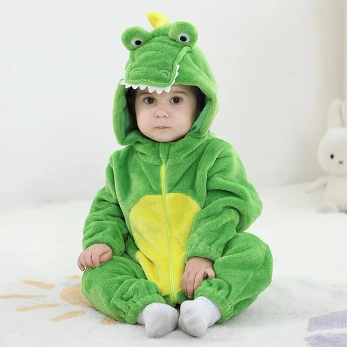 Vista 3 de Wrrkayly Mameluco de franela con capucha para bebé niño y niña, con cremallera de animales de dibujos animados, traje de invierno cálido, disfraz