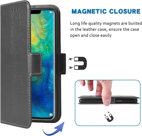 Vista 6 de Funda para teléfono Huawei Mate 20 Pro Folio Flip Wallet Case, piel sintética, ranuras para tarjetas de crédito resistente, protección de cuerpo