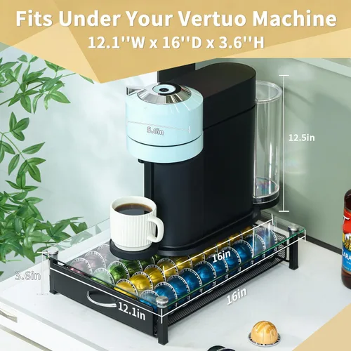 Vista 2 de Soporte para cápsulas de café con capacidad para Nespresso Vertuoline, Casual, Negro Visualized Capsules Quantity Fits Under Coffee Machine,Save
