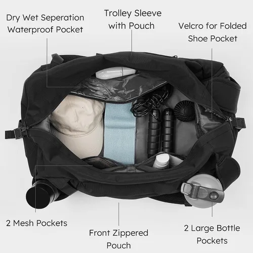 Vista 6 de Bolsa de gimnasio para hombre con compartimento para zapatos y bolsillo húmedo, bolsa de lona convertible y mochila de gimnasio, bolsas deportivas