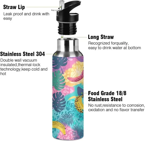 Vista 3 de Botella de agua deportiva sin BPA aislada de 20 onzas, botella de agua aislada de acero inoxidable con popote para gimnasio, viajes al aire libre