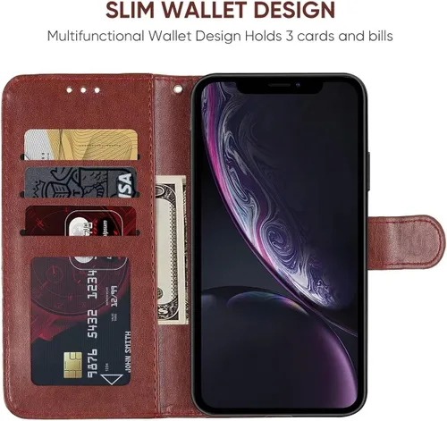 Vista 2 de Funda tipo cartera para iPhone XR con protector de pantalla de vidrio templado, funda de cuero con diseño de flores para tarjeta de crédito