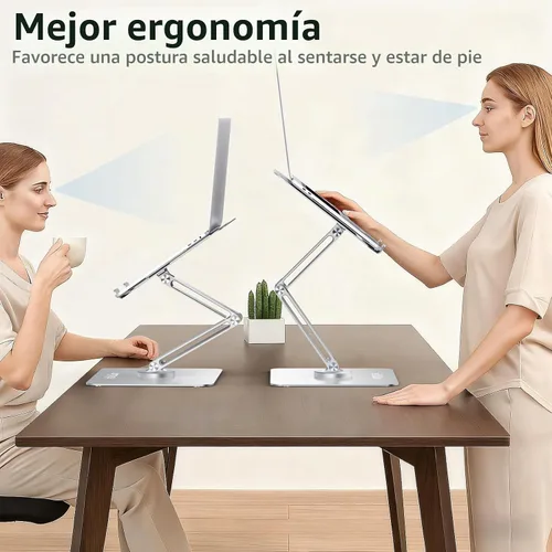 Vista 3 de Soporte giratorio de 360° para computadora portátil para escritorio para dispositivos de 10-17" Adjustable Height, Ergonomic Laptop Riser Standing