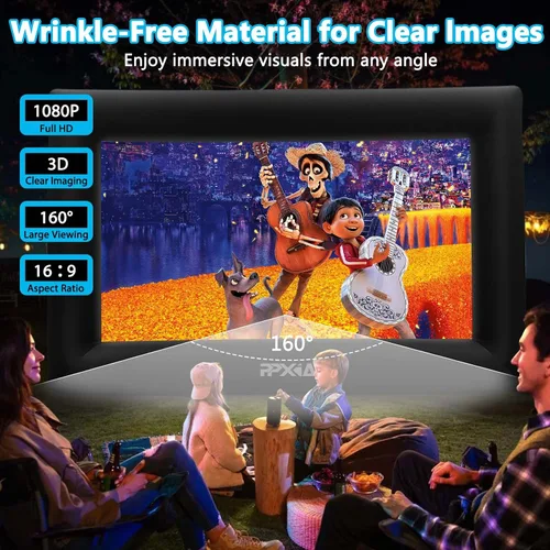 Vista 2 de Pantalla de cine inflable para exteriores de 20 pies, pantallas inflables de proyección frontal y trasera con soplador de aire, lo mejor para noches