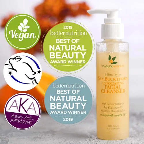 Vista 5 de SeabuckWonders Limpiador facial exfoliante diario de espino cerval de mar orgánico, limpieza profunda, limpiador facial suave con Omega 3,6,7,9
