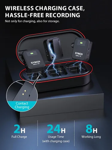Vista 3 de SYNCO Sistema de micrófono inalámbrico Lavalier, G2(A2) PRO transmisor dual 48 KHz 24 bits micrófono de solapa 656 pies 8 horas para vlogging