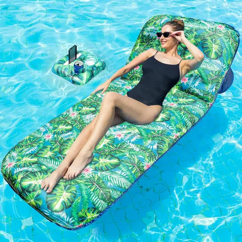 Vista 7 de FindUWill Flotador de Piscina Lounge de Gran Tamaño, 72" X 37" Flotadores de Piscina Extra Grandes Cubiertos de Tela para Adultos, Tumbona Inflable
