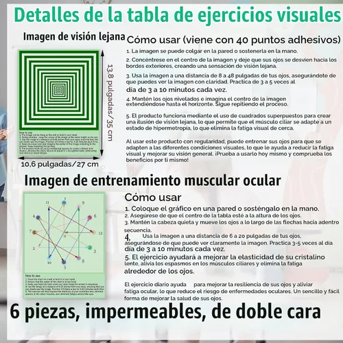 Vista 3 de SADIKALO Paquete de 6 tablas de ejercicios oculares – Arte de pared de relajación muscular visual para el hogar, la escuela y la oficina – Pósteres