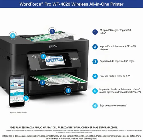 Vista 3 de Epson® Workforce® Pro WF-4820 Impresora inalámbrica de inyección de tinta a color todo en uno, negro, grande