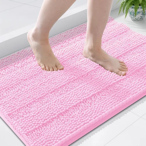 Vista 7 de Grandaily Alfombras de baño de felpilla a rayas de 24 x 16 pulgadas, extra gruesas y suaves, absorbentes, parte trasera de goma, alfombra de ducha