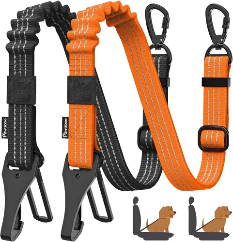 Vista 22 de Cinturón de seguridad para perros Pawaboo para coche, cinturón de seguridad para mascotas con reposacabezas y doble correa, 360° sin enredos para 2