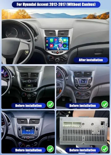 Vista 2 de 8 Core 6+128G para Hyundai Accent Verna Solaris 2010-2016 Android Car Stereo, 9" IPS Car Radio Wireless Carplay Android