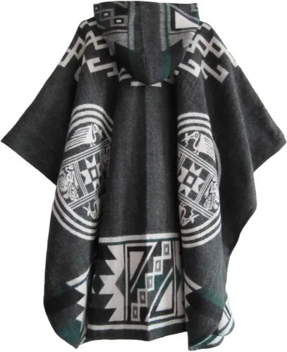 Vista 2 de Poncho con Capucha Capa Unisex Morado Oscuro Cabo Indígena Navajo Hopi - Handmade Ecuador, Violeta oscuro
