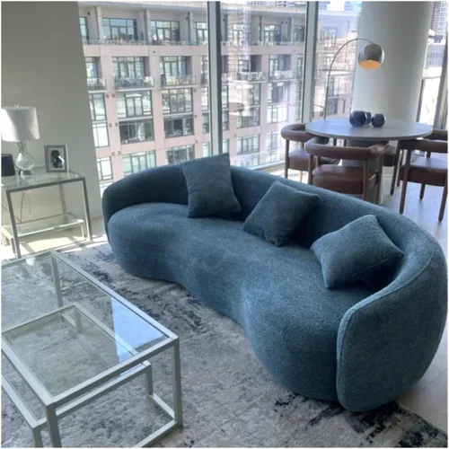 Vista 25 de KEVINSPACE Sofá curvo de 101 pulgadas, 4 asientos, moderno sofá de tela boucle de lujo, sofás de respaldo curvado de mediados de siglo, moderno