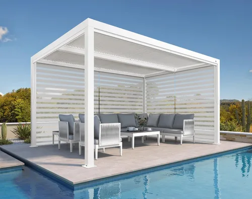 Vista 29 de PURPLE LEAF - Pérgola al aire libre con listones 10 x 12 pies de aluminio blanco con toldo rígido moderno y ajustable para patio, jardín