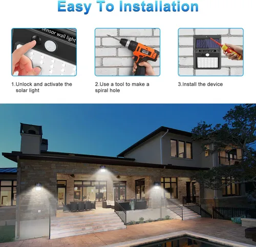 Vista 6 de Luces solares para exteriores [42 LED/3 modos de trabajo], SEZAC luces solares de seguridad con sensor de movimiento solar, inalámbricas, IP 65