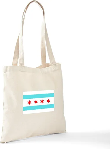 Vista 6 de CafePress Bolsa de compras de lona beige natural reutilizable con bandera de Chicago