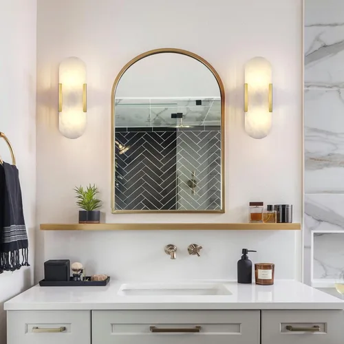 Vista 8 de Apliques de alabastro de latón de 13.8 pulgadas, apliques de mármol para interiores, apliques de alabastro para sala de estar, modernos apliques