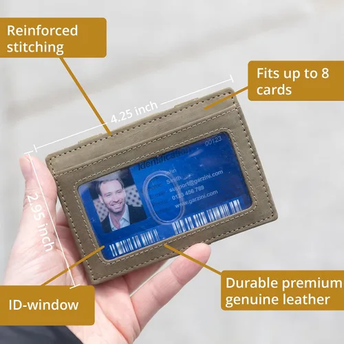 Vista 4 de Garzini Magic Wallet con ventana de identificación, cartera minimalista con tarjetero RFID, cartera de piel para 8 tarjetas