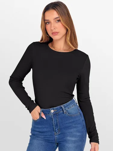 Vista 3 de ANRABESS Camisetas térmicas de manga larga para mujer, ajustadas, básicas, de forro polar, para otoño e invierno 2025 Negro