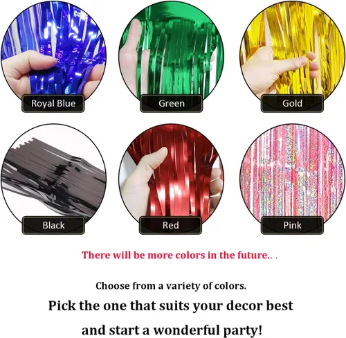 Vista 3 de Paquete de 4 Negro Total 40 Pies Guirnalda de Flecos de Papel Aluminio Pancarta Metálica de Oropel Cortinas Colgantes de Pared Decoraciones de Falda