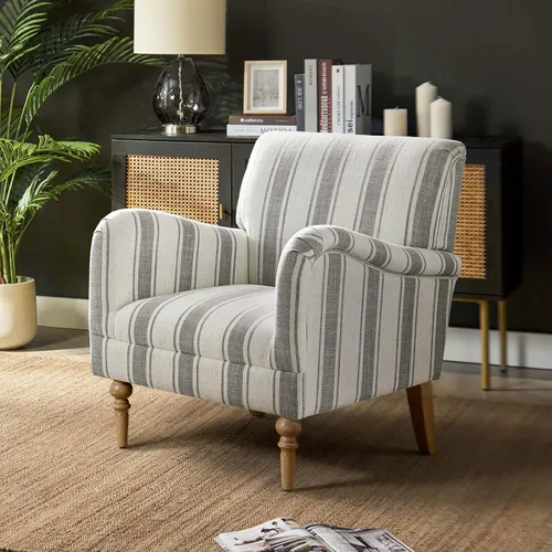 Vista 13 de HULALA HOME Farmhouse Accent Chair with Plaid Pattern, Black Negro