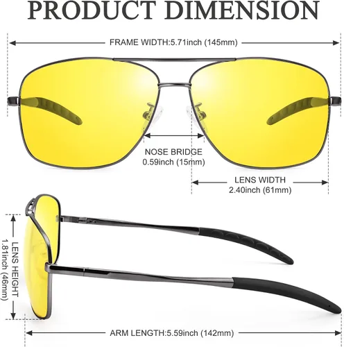 Vista 3 de URUMQI Lentes de sol de aviador polarizados cuadrados para hombre, lente de protección TAC UV400, pantallas de navegador piloto para conducir golf