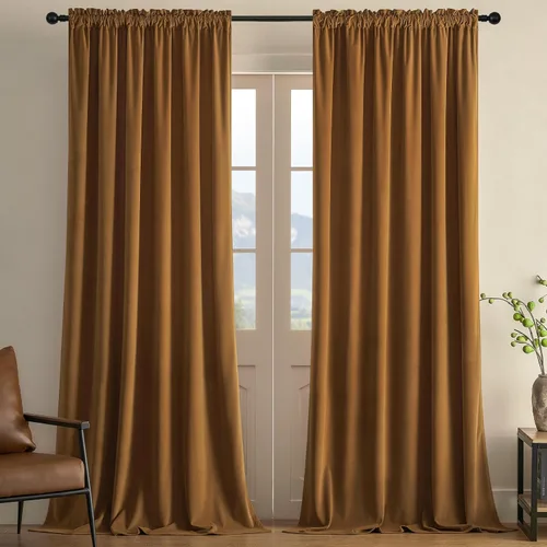 Vista 31 de Joydeco Cortinas de terciopelo negro de 63 pulgadas de largo, 2 paneles, cortinas opacas de lujo con bolsillo para barra, cortinas de ventana