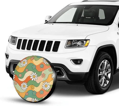 Vista 3 de 70s Groovy Hippie Retro Spare Tire Cover Wheel Protectors Dust-Proof Wheel Tire Cover Fit Trailer, Rv, Sand Many Vehicle 14inch