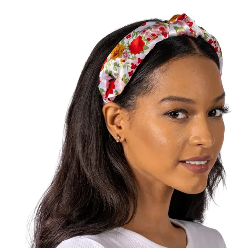 Vista 5 de Diadema anudada para mujer (beige con perlas), diadema ancha anudada, beige con ribete de encaje y perlas pequeñas