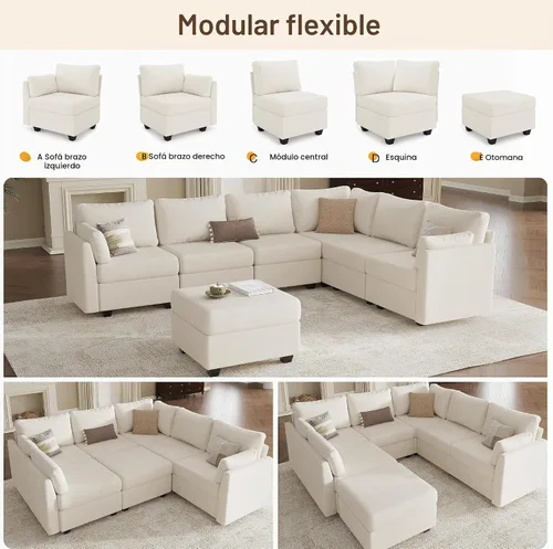 Vista 3 de Weture - Sofá modular seccional con almacenamiento, sofá seccional en forma de U para sala de estar, sofá seccional modular convertible