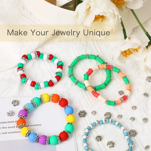 Vista 18 de FEBSNOW Alrededor de 160 cuentas espaciadoras, estilo Bali, mezcla de plata tibetana y oro antiguo para pulseras, collares, aretes, suministros