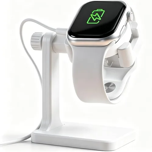 Vista 8 de Soporte de cargador ajustable para reloj inteligente, soporte de carga universal para reloj de escritorio con ranura de almacenamiento para cable