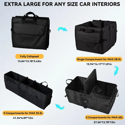 Vista 2 de Organizador de maletero de automóvil para SUV 60L Organizador de automóvil para asiento trasero Asiento trasero Compartimento de almacenamiento