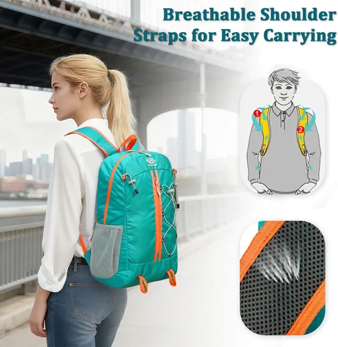 Vista 5 de Mochila plegable ultraligera resistente al agua para viajes, campamento al aire libre, 25L, 5