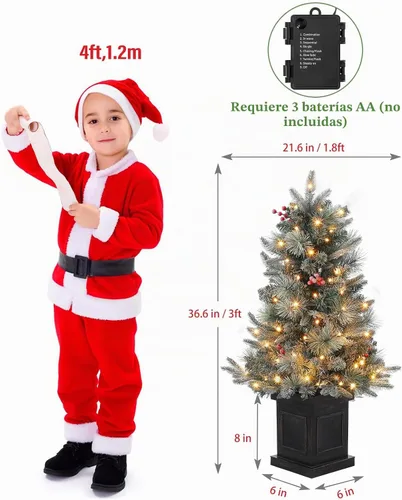 Vista 4 de Árbol de Navidad preiluminado de 3 pies con 78 luces LED preiluminadas de alta calidad, 8 modos, funciona con pilas, mini árbol de Navidad pequeño