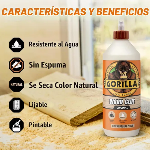 Vista 3 de Gorilla Pegamento para madera, proyectos de carpintería para interiores y exteriores, pintable, lijable, resistente a la humedad, sujeción