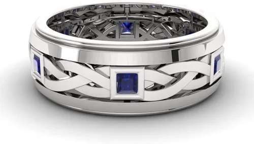 Vista 2 de Diamondere Anillo de boda con piedras preciosas de corte princesa natural y certificado en oro blanco de 14 quilates Anillo de nudo celta de 0.60