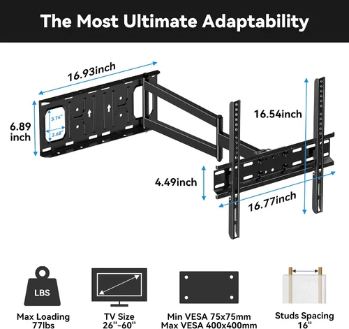 Vista 8 de FORGING MOUNT - Soporte de pared para TV de esquina de brazo largo