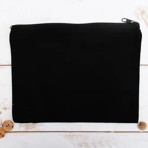 Vista 6 de Threadart Bolsa de lona de algodón con cremallera para lápices y organizador de maquillaje, Negro - Heavy-duty 100% cotton canvas zipper pouch