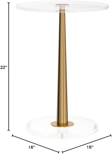 Vista 3 de Mesa de acrílico transparente con poste de metal de cono (pequeña, oro cepillado)