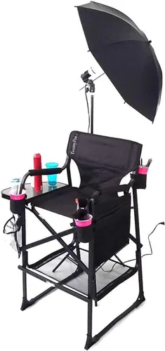 Vista 11 de Silla de directores alta profesional portátil con bandeja lateral, nombre personalizado/logotipo impreso, altura del asiento de 29 pulgadas