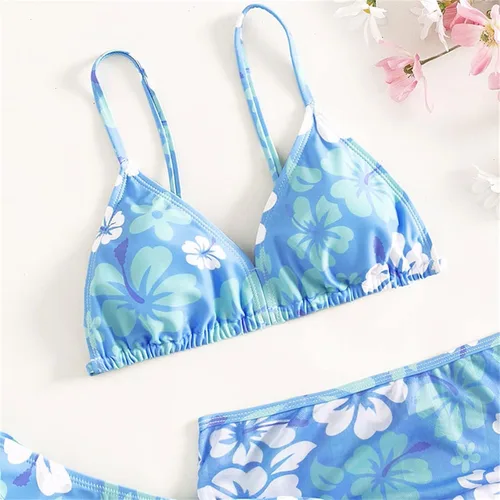 Vista 5 de Traje de baño de 3 piezas para niñas, lindo bikini con salida de baño con falda de playa