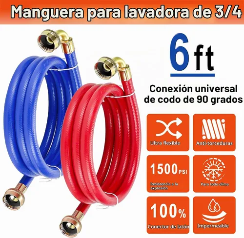 Vista 6 de 6 pies de mangueras premium de acero inoxidable para lavadora con codo de 90 grados, sin plomo, a prueba de explosiones, conexión NPT de 3/4