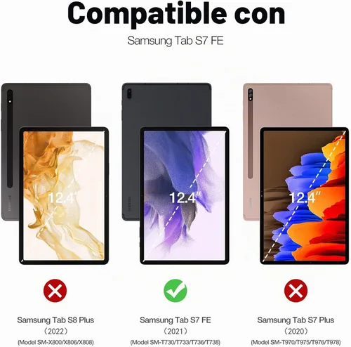Vista 2 de Dexnor Funda para Samsung Galaxy Tab S7 FE de 12.4 pulgadas (2021), [protector de pantalla y soporte integrados] con soporte para bolígrafo