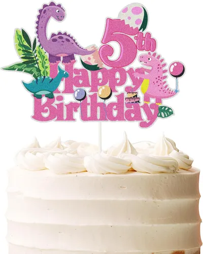 Vista 9 de Decoración para pastel de 1er cumpleaños de dinosaurio rosa, princesa real número 1 para tartas de dinosaurio, temática de dinosaurio, baby shower