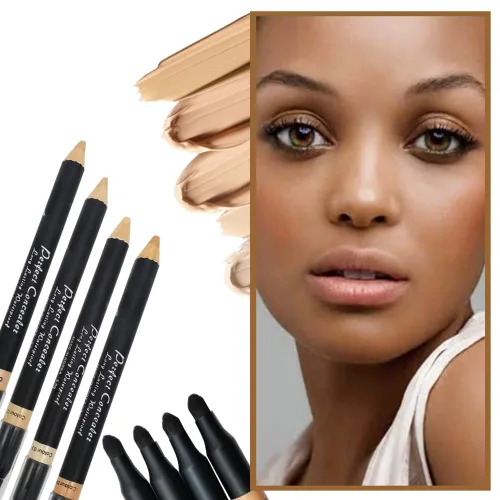 Vista 4 de AKARY Lápiz corrector facial de doble cara 2 en 1, corrector de cejas de doble cara, lápiz iluminador de cejas, corrector profesional impermeable