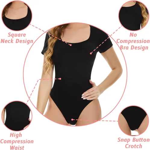 Vista 5 de ModoSlim Body moldeador para mujer, con control de abdomen, cuello cuadrado, manga larga