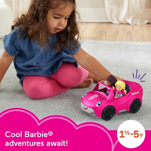Vista 2 de Fisher-Price Little People - Juego de juguete de coche convertible de Barbie para niños pequeños con sonidos de música y 2 figuras para juego