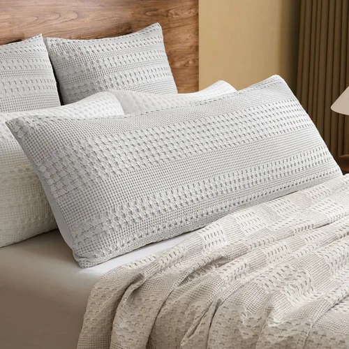 Vista 28 de PHF Fundas de almohada 100% algodón con tejido de gofre de 24 x 24 pulgadas, paquete de 2 fundas cuadradas para decoración elegante del hogar, sin